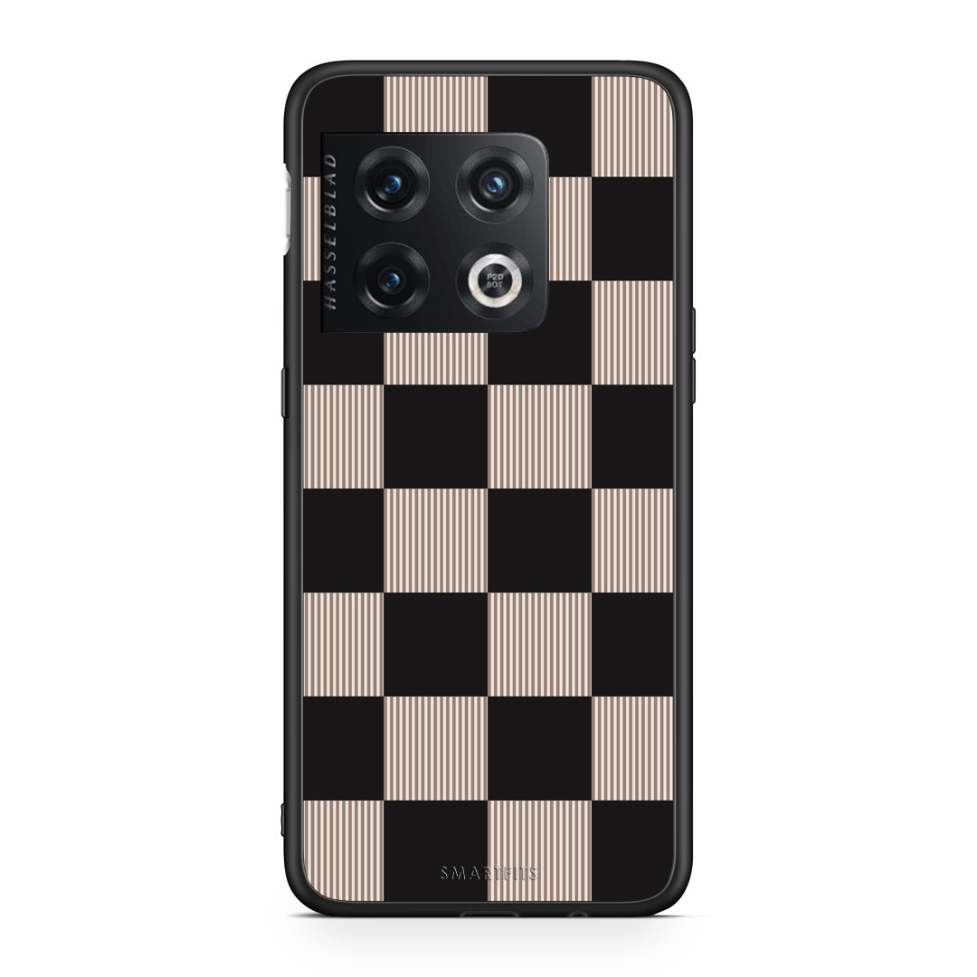 Θήκη OnePlus 10 Pro Black and Taupe Striped Checks από τη Smartfits με σχέδιο στο πίσω μέρος και μαύρο περίβλημα | OnePlus 10 Pro Black and Taupe Striped Checks case with colorful back and black bezels