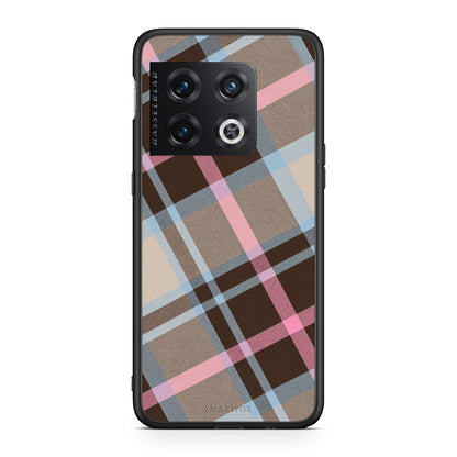 Θήκη OnePlus 10 Pro Brown Pink and Blue Diagonal Plaid από τη Smartfits με σχέδιο στο πίσω μέρος και μαύρο περίβλημα | OnePlus 10 Pro Brown Pink and Blue Diagonal Plaid case with colorful back and black bezels