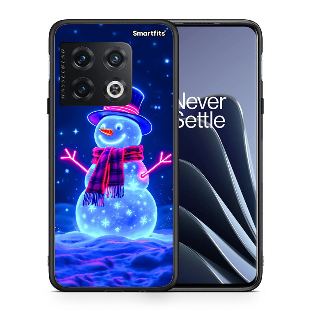 Θήκη OnePlus 10 Pro Christmas Neon Snowman από τη Smartfits με σχέδιο στο πίσω μέρος και μαύρο περίβλημα | OnePlus 10 Pro Christmas Neon Snowman case with colorful back and black bezels