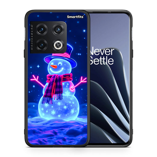 Θήκη OnePlus 10 Pro Christmas Neon Snowman από τη Smartfits με σχέδιο στο πίσω μέρος και μαύρο περίβλημα | OnePlus 10 Pro Christmas Neon Snowman case with colorful back and black bezels