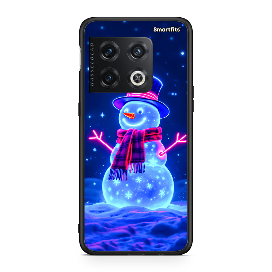 OnePlus 10 Pro Christmas Neon Snowman θήκη από τη Smartfits με σχέδιο στο πίσω μέρος και μαύρο περίβλημα | Smartphone case with colorful back and black bezels by Smartfits