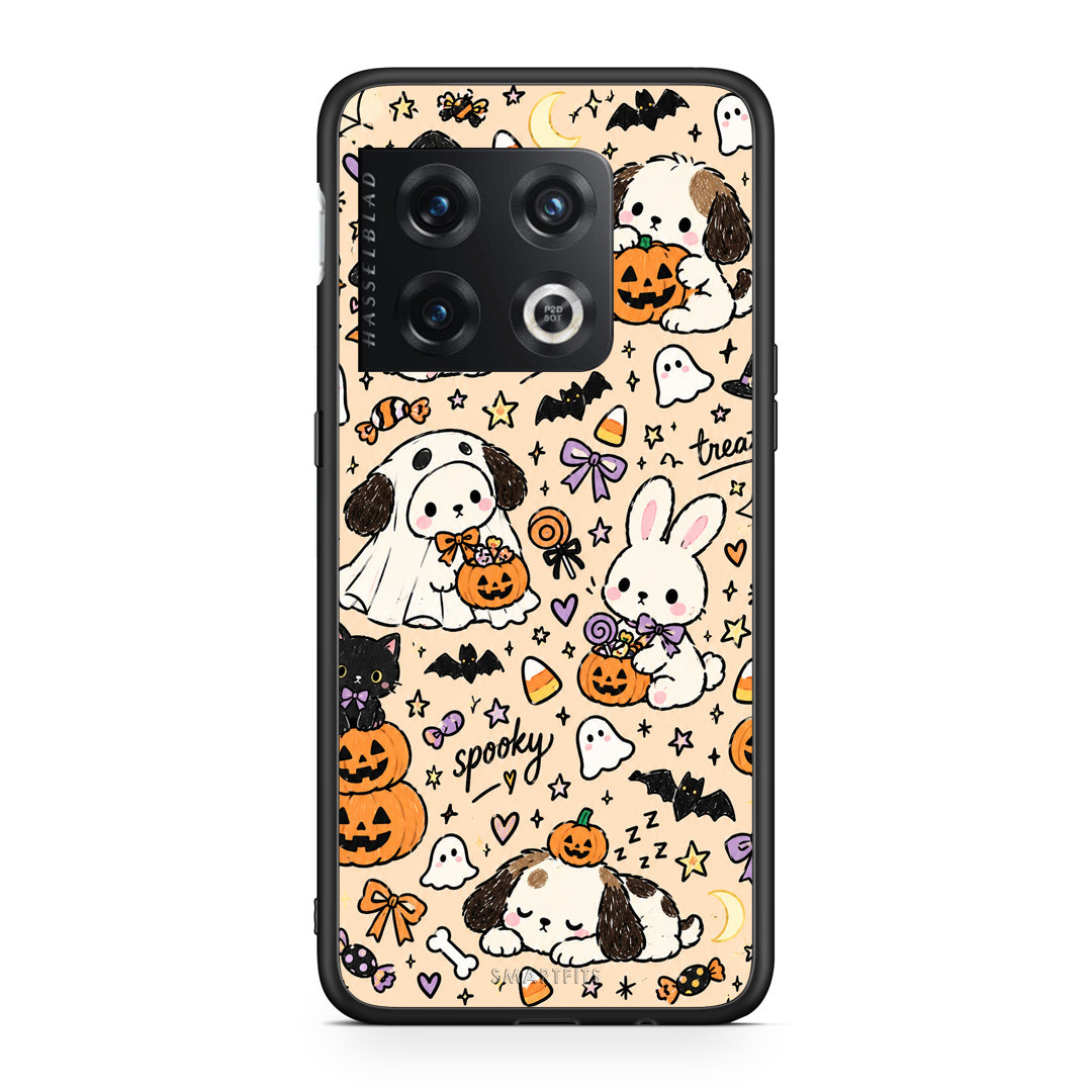 Θήκη OnePlus 10 Pro Halloween Puppies and Friends on Cream από τη Smartfits με σχέδιο στο πίσω μέρος και μαύρο περίβλημα | OnePlus 10 Pro Halloween Puppies and Friends on Cream case with colorful back and black bezels