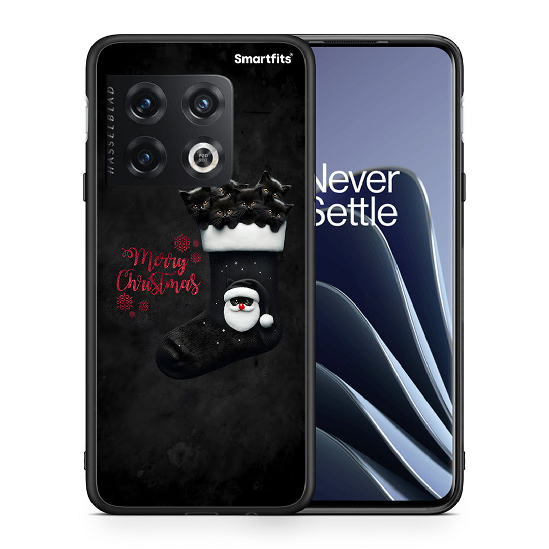Θήκη OnePlus 10 Pro Merry Cat Christmas από τη Smartfits με σχέδιο στο πίσω μέρος και μαύρο περίβλημα | OnePlus 10 Pro Merry Cat Christmas case with colorful back and black bezels
