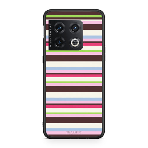 Θήκη OnePlus 10 Pro Multicolour Horizontal Stripes από τη Smartfits με σχέδιο στο πίσω μέρος και μαύρο περίβλημα | OnePlus 10 Pro Multicolour Horizontal Stripes case with colorful back and black bezels