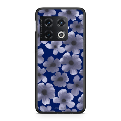 Θήκη OnePlus 10 Pro Pale Blue Flowers on Navy από τη Smartfits με σχέδιο στο πίσω μέρος και μαύρο περίβλημα | OnePlus 10 Pro Pale Blue Flowers on Navy case with colorful back and black bezels