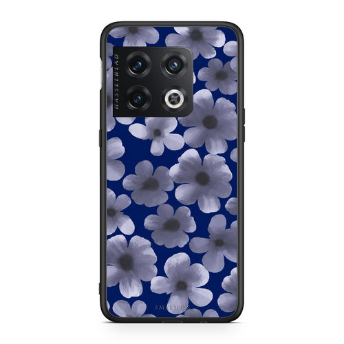 Θήκη OnePlus 10 Pro Pale Blue Flowers on Navy από τη Smartfits με σχέδιο στο πίσω μέρος και μαύρο περίβλημα | OnePlus 10 Pro Pale Blue Flowers on Navy case with colorful back and black bezels