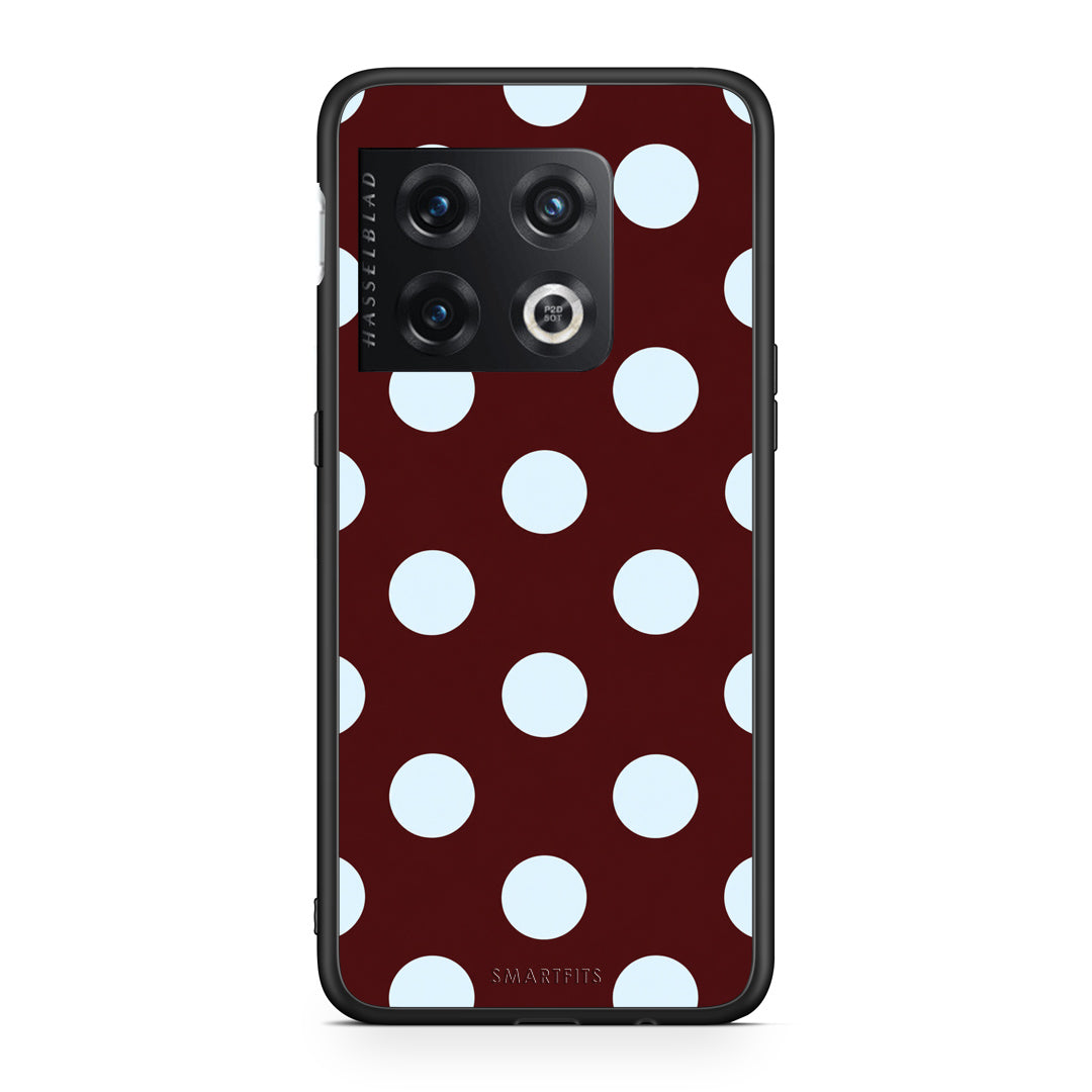 Θήκη OnePlus 10 Pro Pale Blue Large Polka Dots on Burgundy από τη Smartfits με σχέδιο στο πίσω μέρος και μαύρο περίβλημα | OnePlus 10 Pro Pale Blue Large Polka Dots on Burgundy case with colorful back and black bezels