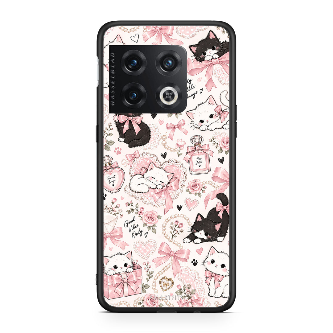 Θήκη OnePlus 10 Pro Pink Bows and Kittens Collage από τη Smartfits με σχέδιο στο πίσω μέρος και μαύρο περίβλημα | OnePlus 10 Pro Pink Bows and Kittens Collage case with colorful back and black bezels