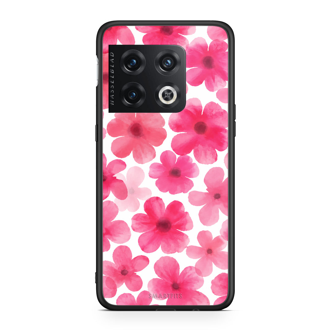 Θήκη OnePlus 10 Pro Pink Watercolour Flowers on White από τη Smartfits με σχέδιο στο πίσω μέρος και μαύρο περίβλημα | OnePlus 10 Pro Pink Watercolour Flowers on White case with colorful back and black bezels