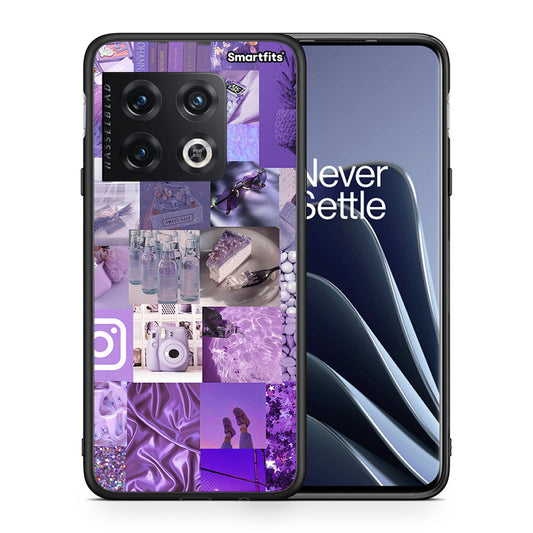 Θήκη OnePlus 10 Pro Purple Aesthetic Collage από τη Smartfits με σχέδιο στο πίσω μέρος και μαύρο περίβλημα | OnePlus 10 Pro Purple Aesthetic Collage case with colorful back and black bezels