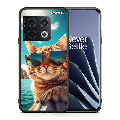 Θήκη OnePlus 10 Pro Summer Cat από τη Smartfits με σχέδιο στο πίσω μέρος και μαύρο περίβλημα | OnePlus 10 Pro Summer Cat case with colorful back and black bezels