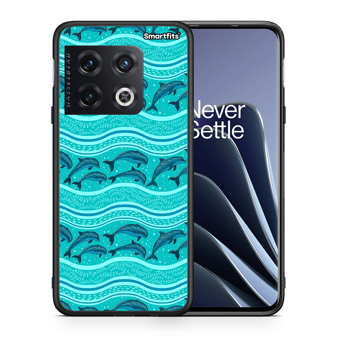 Θήκη OnePlus 10 Pro Swimming Dolphins από τη Smartfits με σχέδιο στο πίσω μέρος και μαύρο περίβλημα | OnePlus 10 Pro Swimming Dolphins case with colorful back and black bezels