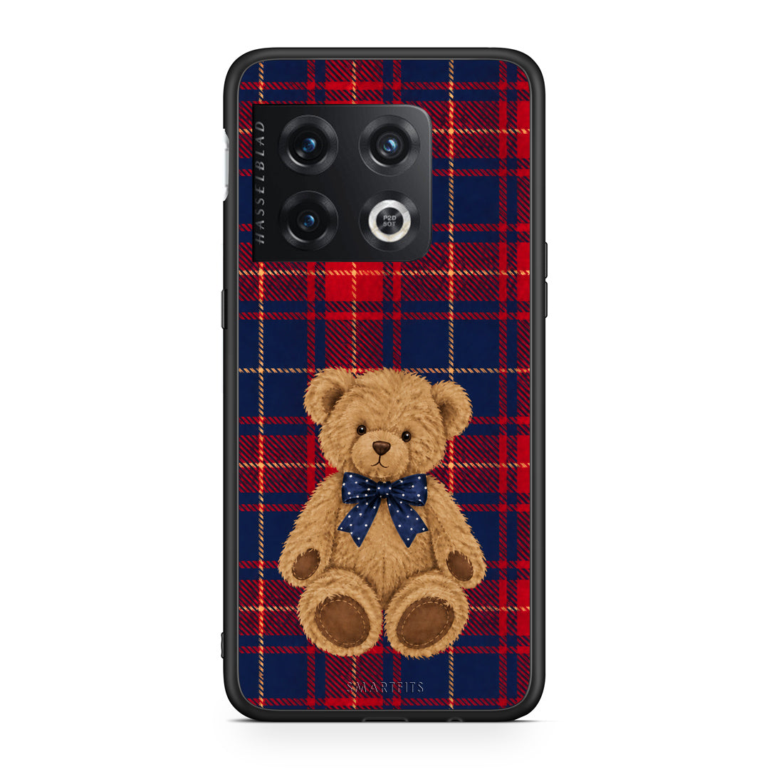 Θήκη OnePlus 10 Pro Teddy Bear on Red and Navy Tartan από τη Smartfits με σχέδιο στο πίσω μέρος και μαύρο περίβλημα | OnePlus 10 Pro Teddy Bear on Red and Navy Tartan case with colorful back and black bezels