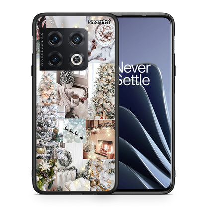 Θήκη OnePlus 10 Pro White Christmas από τη Smartfits με σχέδιο στο πίσω μέρος και μαύρο περίβλημα | OnePlus 10 Pro White Christmas case with colorful back and black bezels