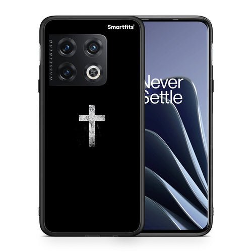 Θήκη OnePlus 10 Pro White Cross από τη Smartfits με σχέδιο στο πίσω μέρος και μαύρο περίβλημα | OnePlus 10 Pro White Cross case with colorful back and black bezels