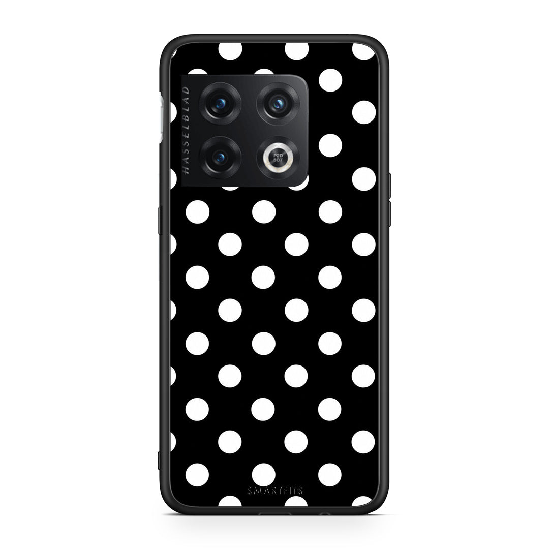 Θήκη OnePlus 10 Pro White Polka Dots on Black από τη Smartfits με σχέδιο στο πίσω μέρος και μαύρο περίβλημα | OnePlus 10 Pro White Polka Dots on Black case with colorful back and black bezels