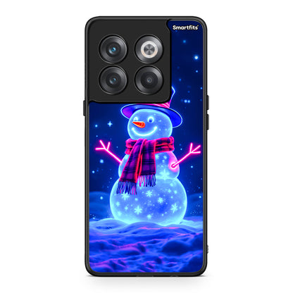 OnePlus 10T Christmas Neon Snowman θήκη από τη Smartfits με σχέδιο στο πίσω μέρος και μαύρο περίβλημα | Smartphone case with colorful back and black bezels by Smartfits