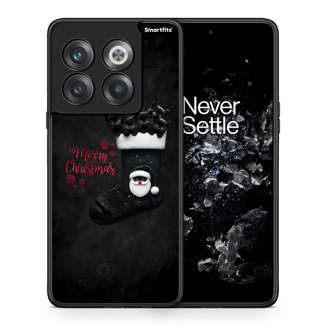 Θήκη OnePlus 10T Merry Cat Christmas από τη Smartfits με σχέδιο στο πίσω μέρος και μαύρο περίβλημα | OnePlus 10T Merry Cat Christmas case with colorful back and black bezels