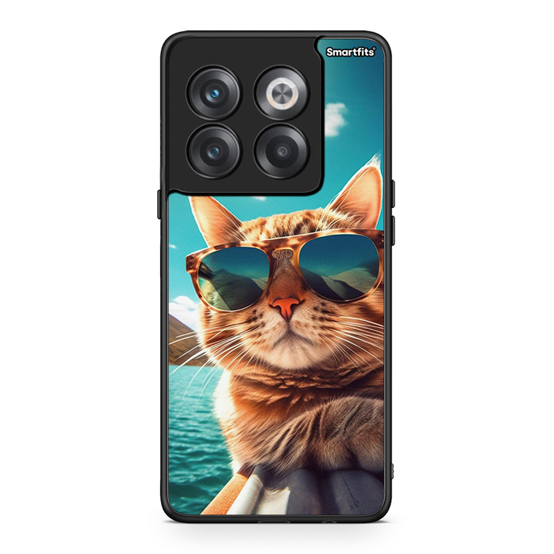 OnePlus 10T Summer Cat θήκη από τη Smartfits με σχέδιο στο πίσω μέρος και μαύρο περίβλημα | Smartphone case with colorful back and black bezels by Smartfits