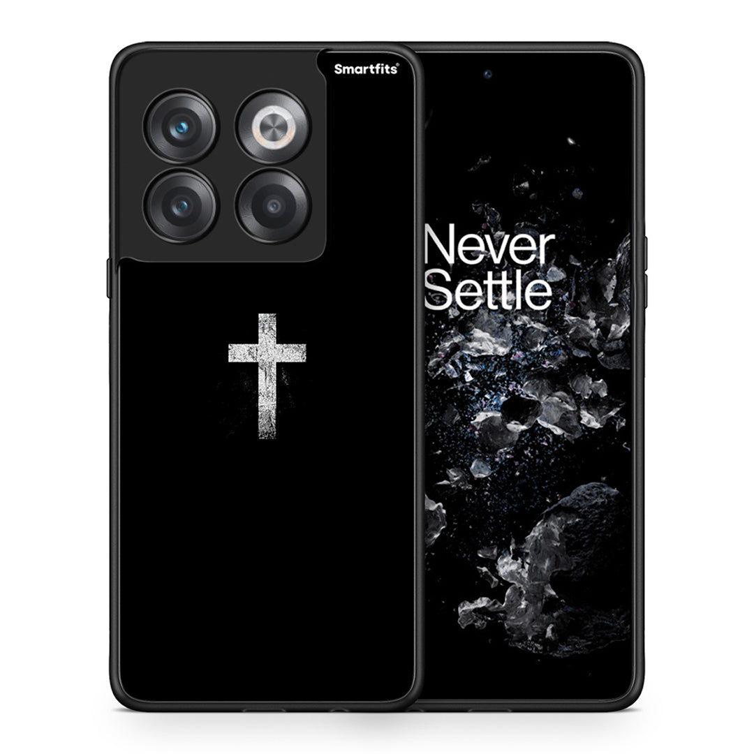 Θήκη OnePlus 10T White Cross από τη Smartfits με σχέδιο στο πίσω μέρος και μαύρο περίβλημα | OnePlus 10T White Cross case with colorful back and black bezels