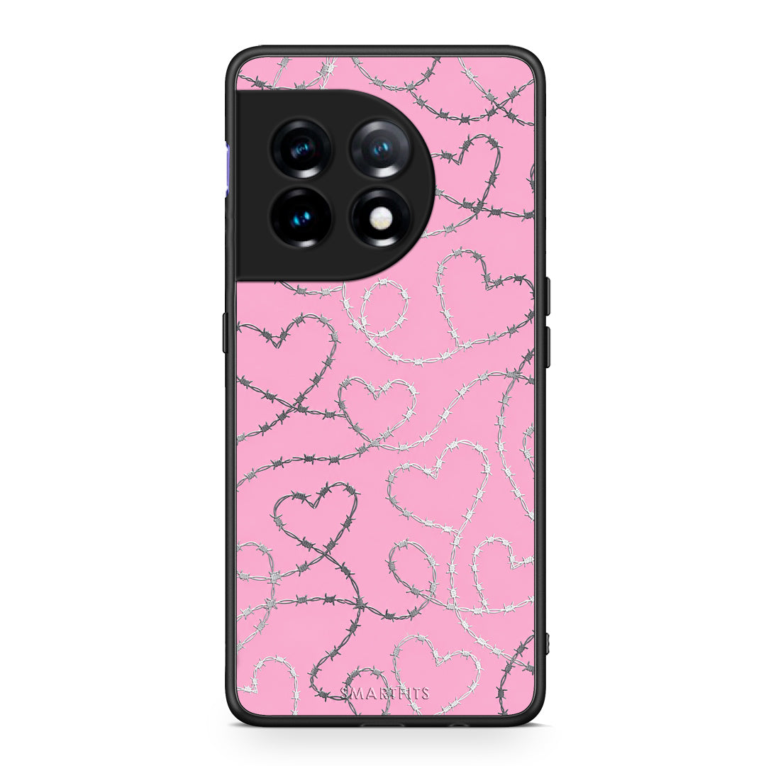 Θήκη OnePlus 11 5G Barbed Wire Hearts on Pink από τη Smartfits με σχέδιο στο πίσω μέρος και μαύρο περίβλημα | OnePlus 11 5G Barbed Wire Hearts on Pink case with colorful back and black bezels