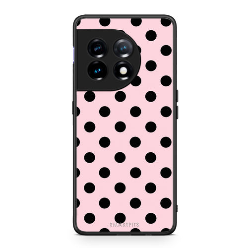 Θήκη OnePlus 11 5G Black Polka Dots on Pink από τη Smartfits με σχέδιο στο πίσω μέρος και μαύρο περίβλημα | OnePlus 11 5G Black Polka Dots on Pink case with colorful back and black bezels