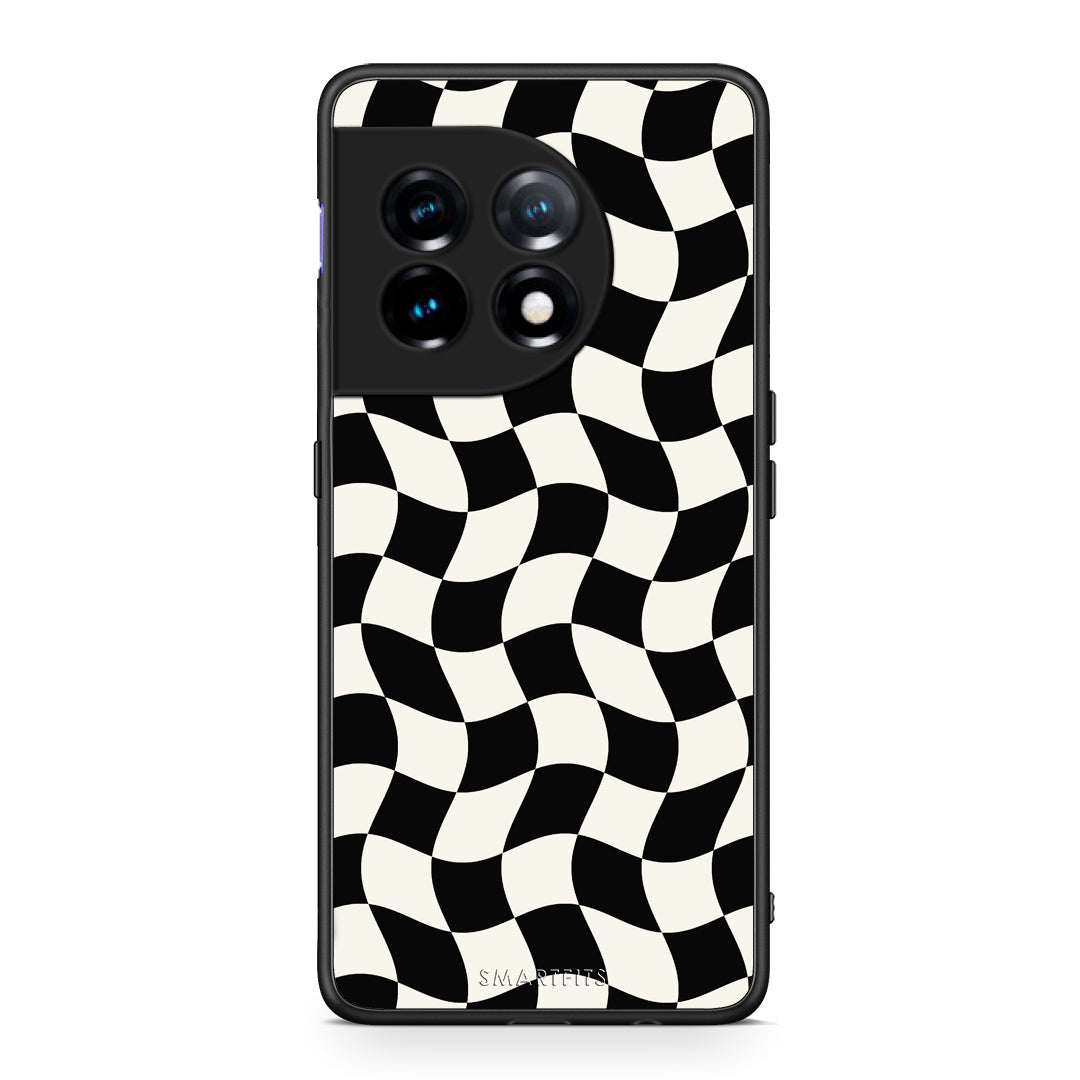 Θήκη OnePlus 11 5G Black and Cream Wavy Checkerboard από τη Smartfits με σχέδιο στο πίσω μέρος και μαύρο περίβλημα | OnePlus 11 5G Black and Cream Wavy Checkerboard case with colorful back and black bezels