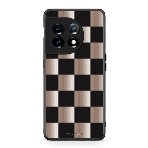 Θήκη OnePlus 11 5G Black and Taupe Striped Checks από τη Smartfits με σχέδιο στο πίσω μέρος και μαύρο περίβλημα | OnePlus 11 5G Black and Taupe Striped Checks case with colorful back and black bezels