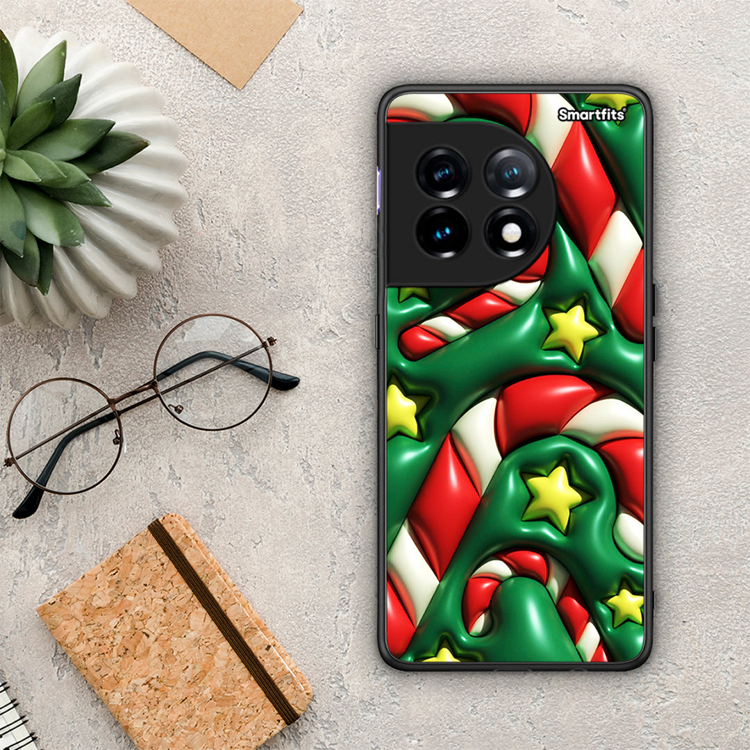 Θήκη OnePlus 11 5G Christmas Bubbles από τη Smartfits με σχέδιο στο πίσω μέρος και μαύρο περίβλημα | OnePlus 11 5G Christmas Bubbles Case with Colorful Back and Black Bezels