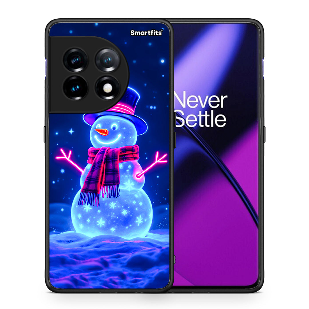 Θήκη OnePlus 11 5G Christmas Neon Snowman από τη Smartfits με σχέδιο στο πίσω μέρος και μαύρο περίβλημα | OnePlus 11 5G Christmas Neon Snowman Case with Colorful Back and Black Bezels