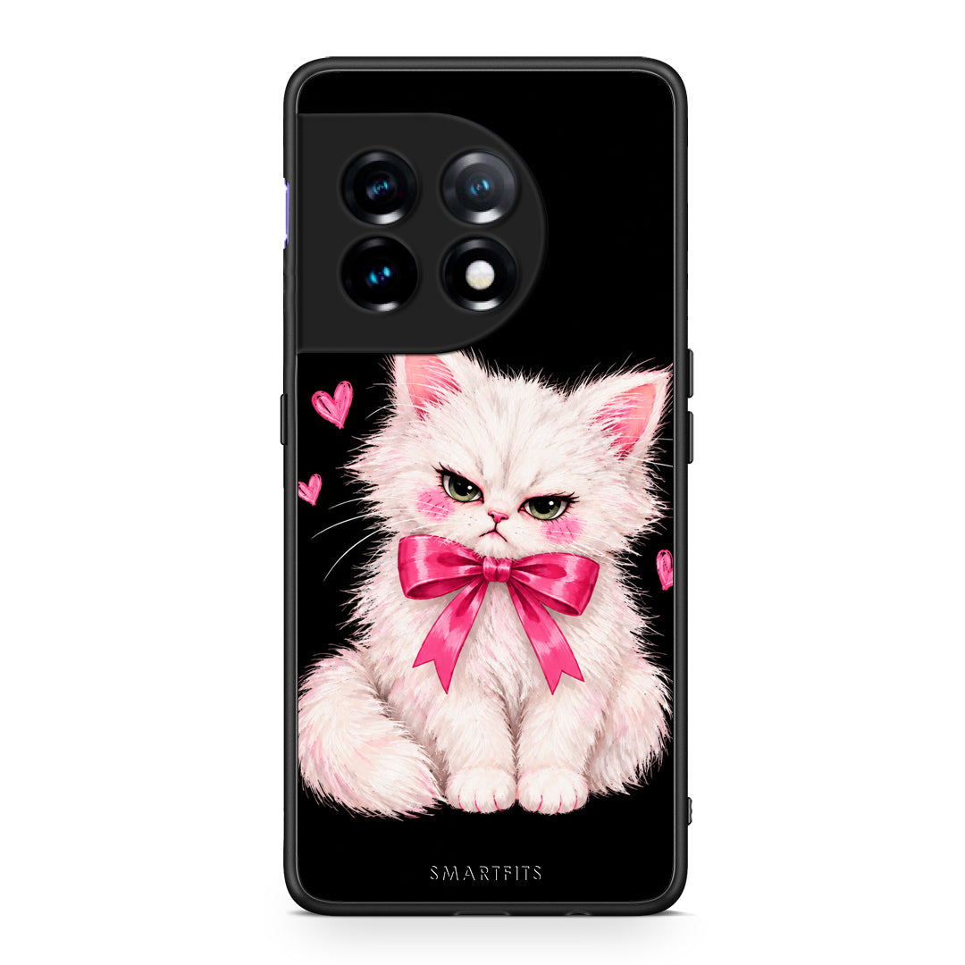 Θήκη OnePlus 11 5G Grumpy Party Kitten on Black από τη Smartfits με σχέδιο στο πίσω μέρος και μαύρο περίβλημα | OnePlus 11 5G Grumpy Party Kitten on Black case with colorful back and black bezels
