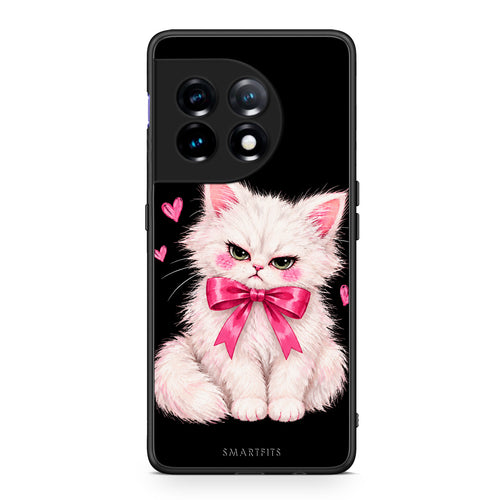 Θήκη OnePlus 11 5G Grumpy Party Kitten on Black από τη Smartfits με σχέδιο στο πίσω μέρος και μαύρο περίβλημα | OnePlus 11 5G Grumpy Party Kitten on Black case with colorful back and black bezels