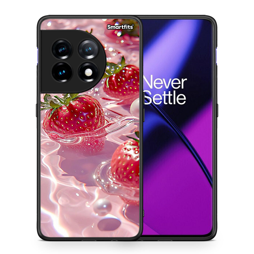 Θήκη OnePlus 11 5G Juicy Strawberries από τη Smartfits με σχέδιο στο πίσω μέρος και μαύρο περίβλημα | OnePlus 11 5G Juicy Strawberries Case with Colorful Back and Black Bezels