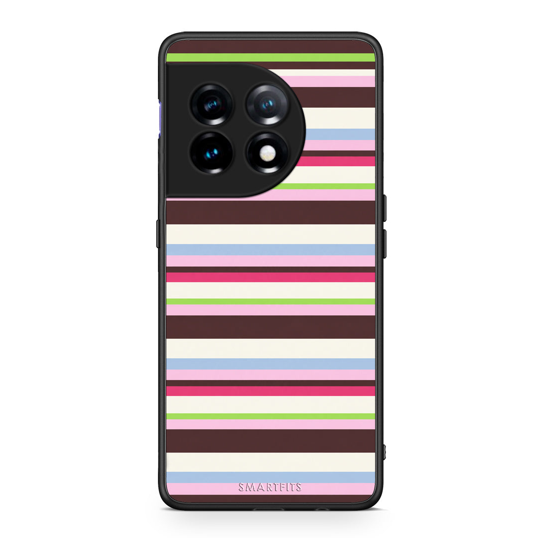 Θήκη OnePlus 11 5G Multicolour Horizontal Stripes από τη Smartfits με σχέδιο στο πίσω μέρος και μαύρο περίβλημα | OnePlus 11 5G Multicolour Horizontal Stripes case with colorful back and black bezels