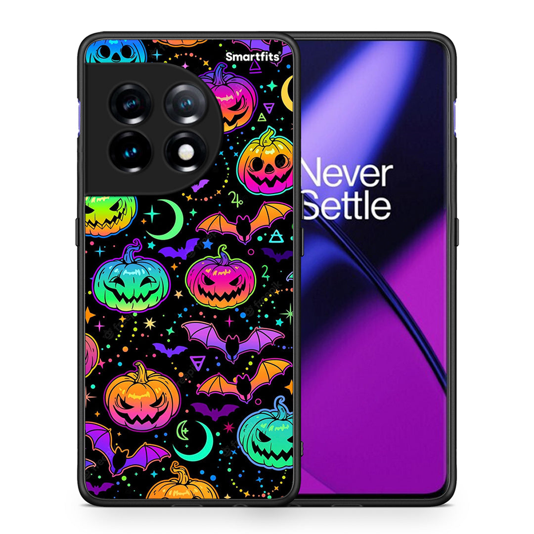 Θήκη OnePlus 11 5G Neon Halloween από τη Smartfits με σχέδιο στο πίσω μέρος και μαύρο περίβλημα | OnePlus 11 5G Neon Halloween Case with Colorful Back and Black Bezels