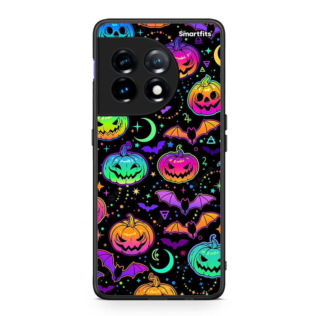 Θήκη OnePlus 11 5G Neon Halloween από τη Smartfits με σχέδιο στο πίσω μέρος και μαύρο περίβλημα | OnePlus 11 5G Neon Halloween Case with Colorful Back and Black Bezels