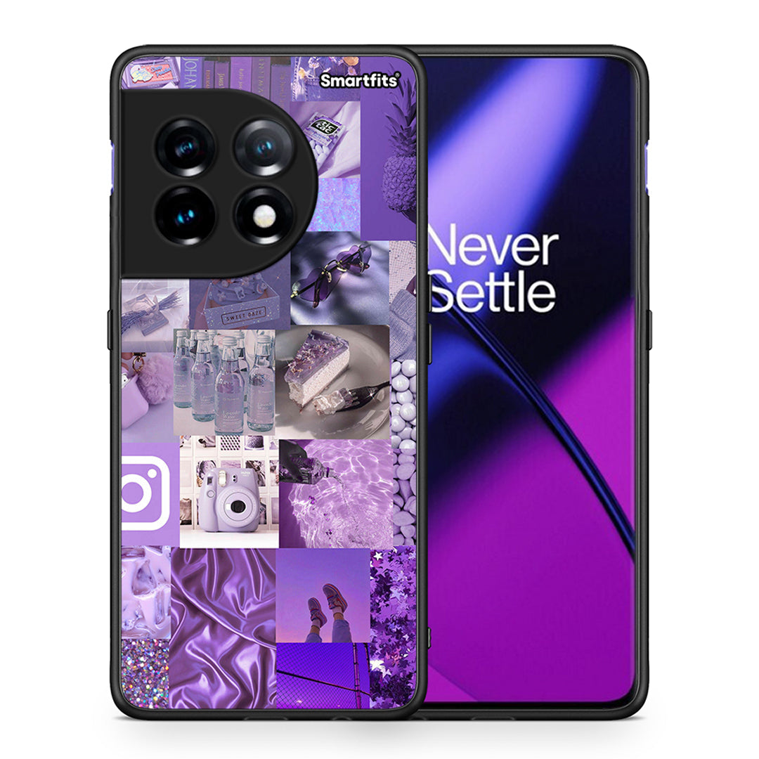 Θήκη OnePlus 11 5G Purple Aesthetic Collage από τη Smartfits με σχέδιο στο πίσω μέρος και μαύρο περίβλημα | OnePlus 11 5G Purple Aesthetic Collage Case with Colorful Back and Black Bezels