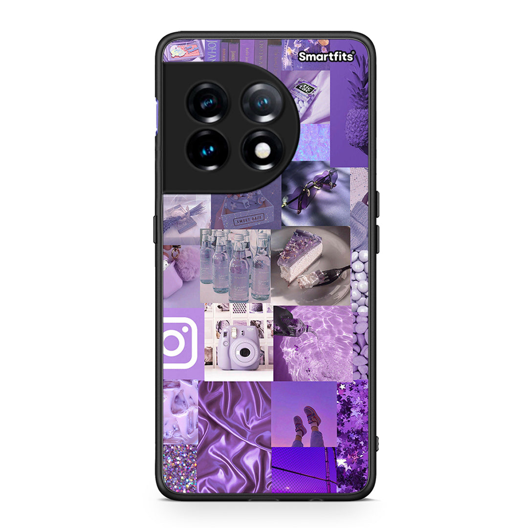 Θήκη OnePlus 11 5G Purple Aesthetic Collage από τη Smartfits με σχέδιο στο πίσω μέρος και μαύρο περίβλημα | OnePlus 11 5G Purple Aesthetic Collage Case with Colorful Back and Black Bezels