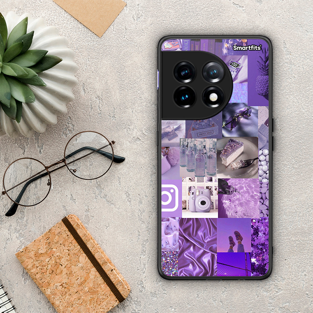 Θήκη OnePlus 11R / ACE 2 5G Purple Aesthetic Collage από τη Smartfits με σχέδιο στο πίσω μέρος και μαύρο περίβλημα | OnePlus 11R / ACE 2 5G Purple Aesthetic Collage Case with Colorful Back and Black Bezels