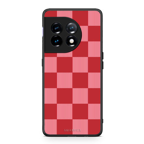 Θήκη OnePlus 11 5G Red and Pink Striped Checks από τη Smartfits με σχέδιο στο πίσω μέρος και μαύρο περίβλημα | OnePlus 11 5G Red and Pink Striped Checks case with colorful back and black bezels