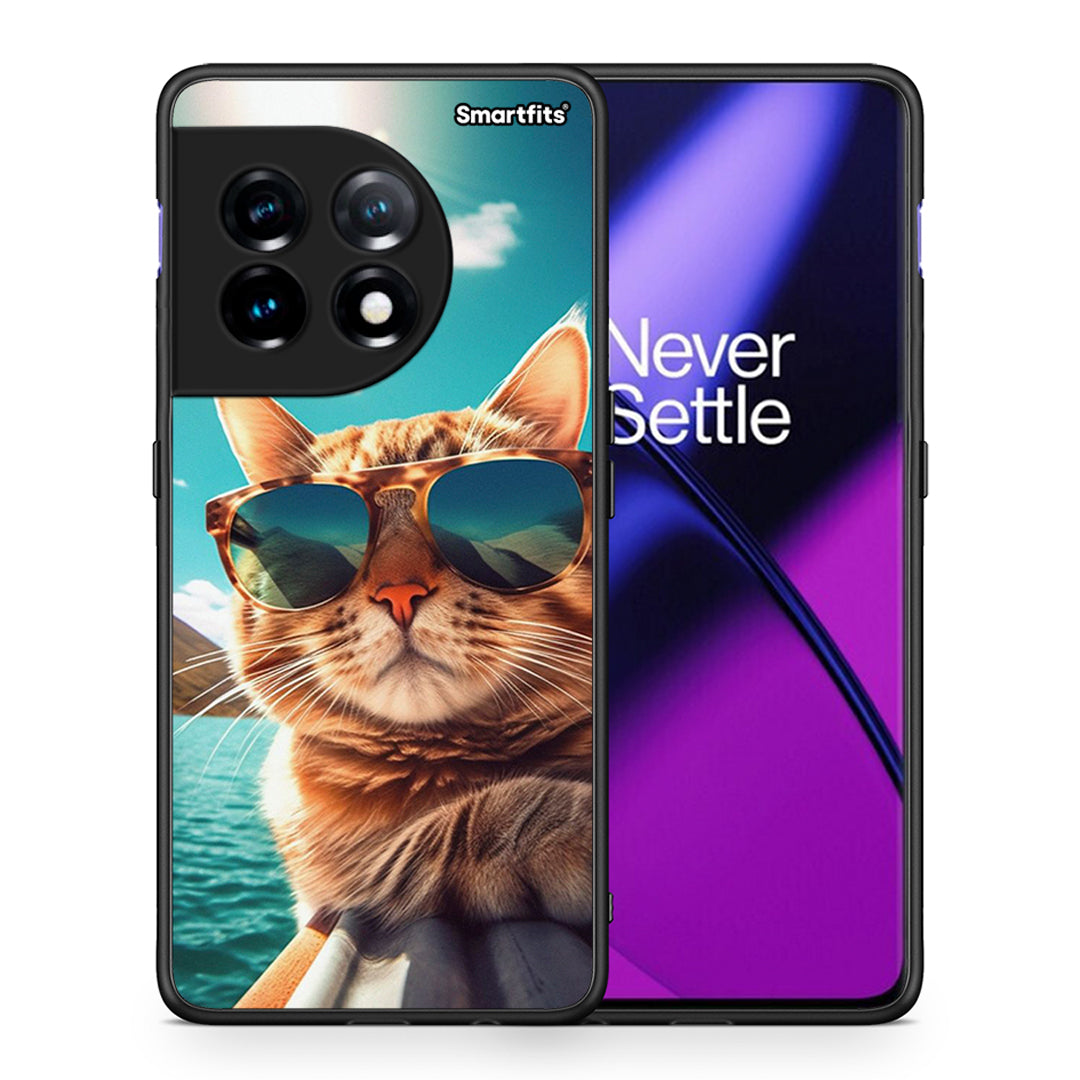 Θήκη OnePlus 11 5G Summer Cat από τη Smartfits με σχέδιο στο πίσω μέρος και μαύρο περίβλημα | OnePlus 11 5G Summer Cat Case with Colorful Back and Black Bezels