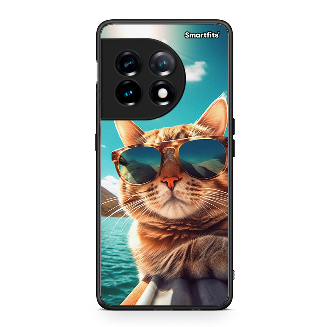Θήκη OnePlus 11 5G Summer Cat από τη Smartfits με σχέδιο στο πίσω μέρος και μαύρο περίβλημα | OnePlus 11 5G Summer Cat Case with Colorful Back and Black Bezels