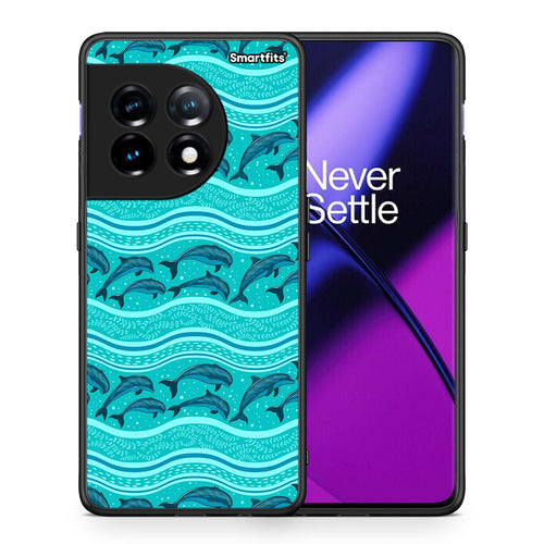 Θήκη OnePlus 11 5G Swimming Dolphins από τη Smartfits με σχέδιο στο πίσω μέρος και μαύρο περίβλημα | OnePlus 11 5G Swimming Dolphins Case with Colorful Back and Black Bezels