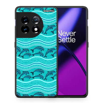 Θήκη OnePlus 11R / ACE 2 5G Swimming Dolphins από τη Smartfits με σχέδιο στο πίσω μέρος και μαύρο περίβλημα | OnePlus 11R / ACE 2 5G Swimming Dolphins Case with Colorful Back and Black Bezels