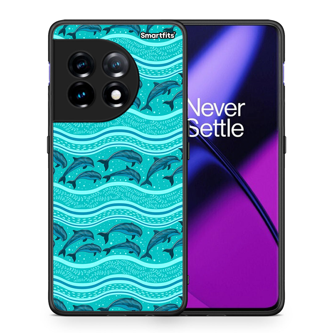 Θήκη OnePlus 11R / ACE 2 5G Swimming Dolphins από τη Smartfits με σχέδιο στο πίσω μέρος και μαύρο περίβλημα | OnePlus 11R / ACE 2 5G Swimming Dolphins Case with Colorful Back and Black Bezels