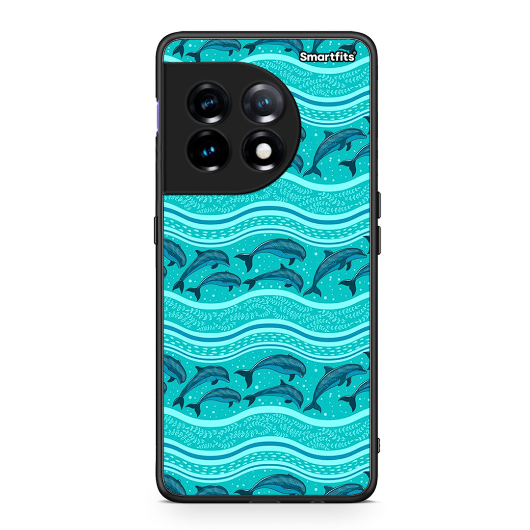 Θήκη OnePlus 11 5G Swimming Dolphins από τη Smartfits με σχέδιο στο πίσω μέρος και μαύρο περίβλημα | OnePlus 11 5G Swimming Dolphins Case with Colorful Back and Black Bezels