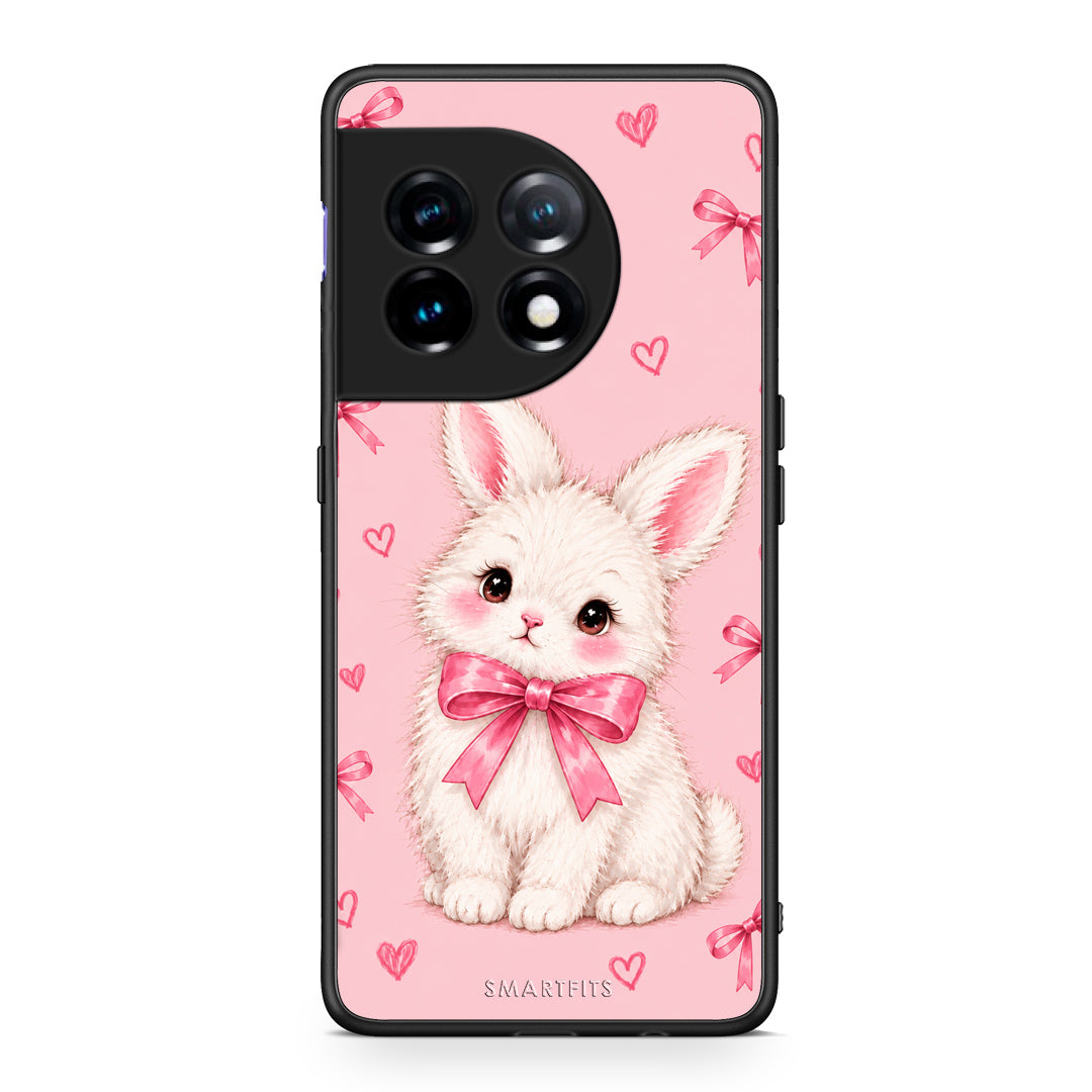 Θήκη OnePlus 11R / ACE 2 5G White Bunny and Pink Bows από τη Smartfits με σχέδιο στο πίσω μέρος και μαύρο περίβλημα | OnePlus 11R / ACE 2 5G White Bunny and Pink Bows case with colorful back and black bezels