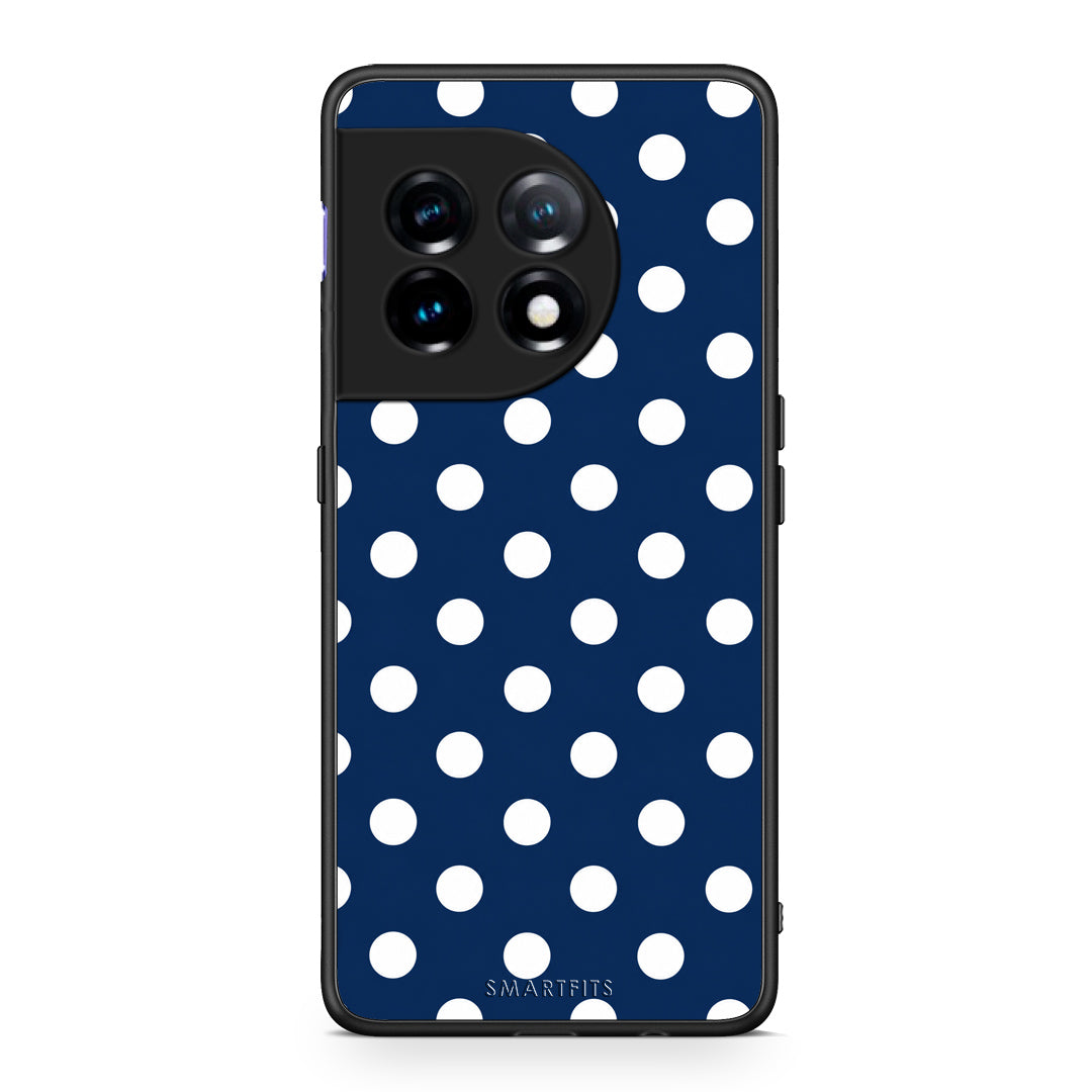 Θήκη OnePlus 11R / ACE 2 5G White Large Polka Dots on Navy από τη Smartfits με σχέδιο στο πίσω μέρος και μαύρο περίβλημα | OnePlus 11R / ACE 2 5G White Large Polka Dots on Navy case with colorful back and black bezels