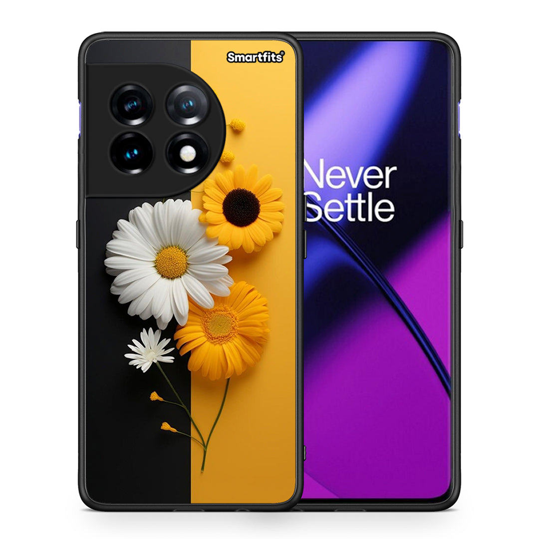 Θήκη OnePlus 11 5G Yellow Daisies από τη Smartfits με σχέδιο στο πίσω μέρος και μαύρο περίβλημα | OnePlus 11 5G Yellow Daisies Case with Colorful Back and Black Bezels