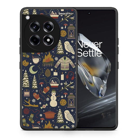 Θήκη OnePlus 12 Christmas Elements από τη Smartfits με σχέδιο στο πίσω μέρος και μαύρο περίβλημα | OnePlus 12 Christmas Elements case with colorful back and black bezels